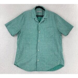 Outerknown Green Palm Print Button-Up Casual Shirt Mens Short Sleeve Size Large